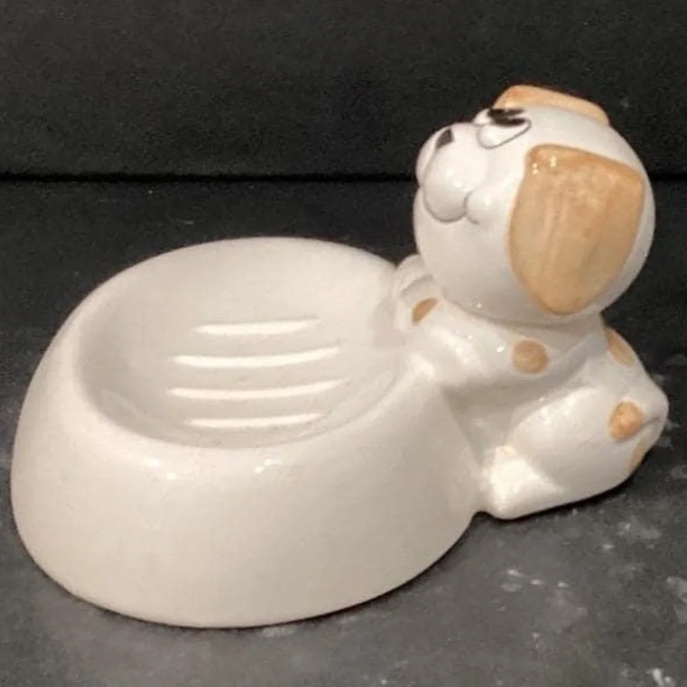 Puppy Dog Ceramic Soap Dish, Vintage Art Deco-Style Bathroom Decor Vanity Accent